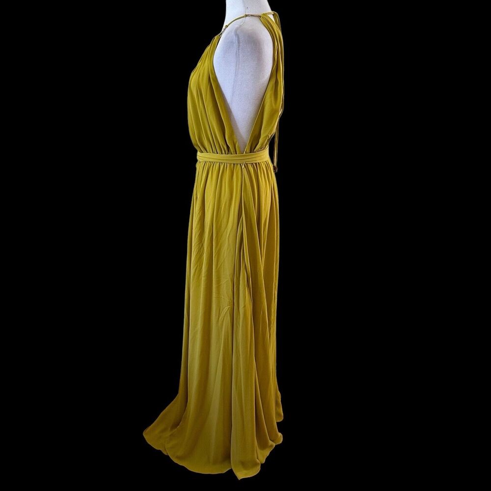 CqbyCq Flowy Deep V-Neck Maxi Dress With Tie Yellow Size Large - Picture 6 of 9